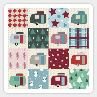 Colourful Winter Patchwork of Vintage Caravans Sticker